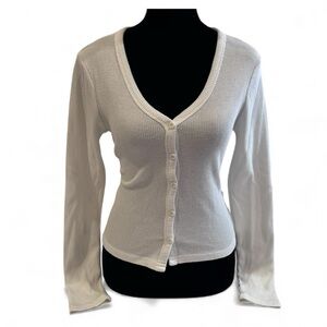 y2k white waffle knit button up long sleeve top small